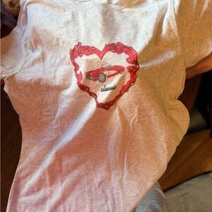 Maeve Anthropologie classic  Car Heart Graphic Tee - Light Gray & Red